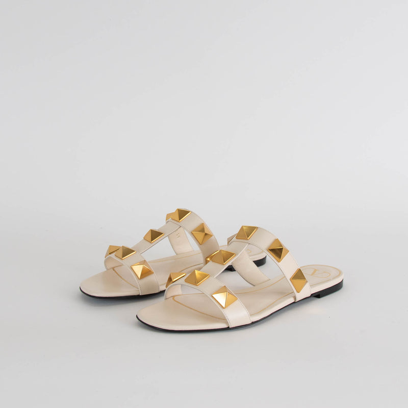 Valentino Garavani Roman Stud Cream Flat Sandals