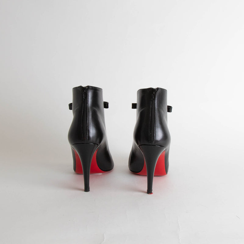 Christian Louboutin Black Leather Peep Toe Ankle Boots