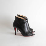 Christian Louboutin Black Leather Peep Toe Ankle Boots