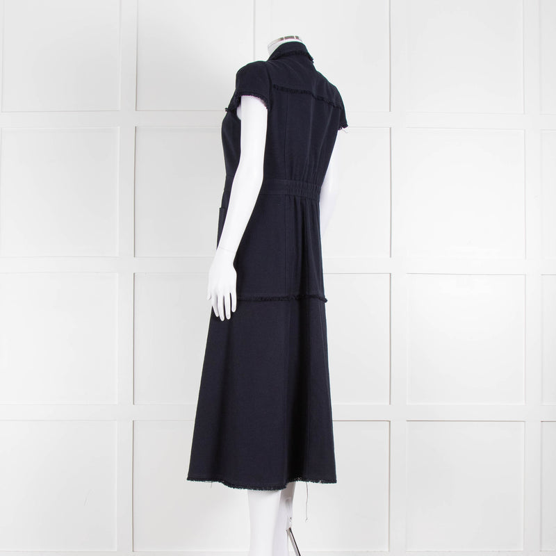 Me + Em Navy Cotton Dress Short Sleeve Dress With Frayed Trim