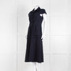 Me + Em Navy Cotton Dress Short Sleeve Dress With Frayed Trim