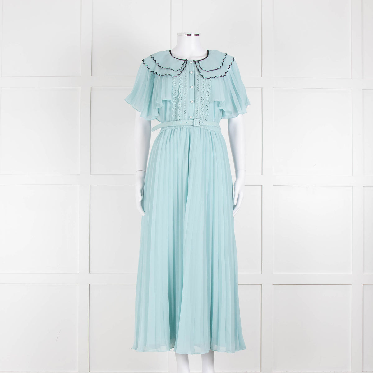 Self-Portrait Pale Turqouise Dress With Scalloped Collar and Belt
