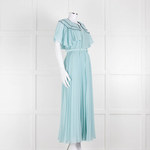 Self-Portrait Pale Turqouise Dress With Scalloped Collar and Belt