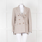 Maje Beige And Blue Houndstooth Double Breasted Blazer