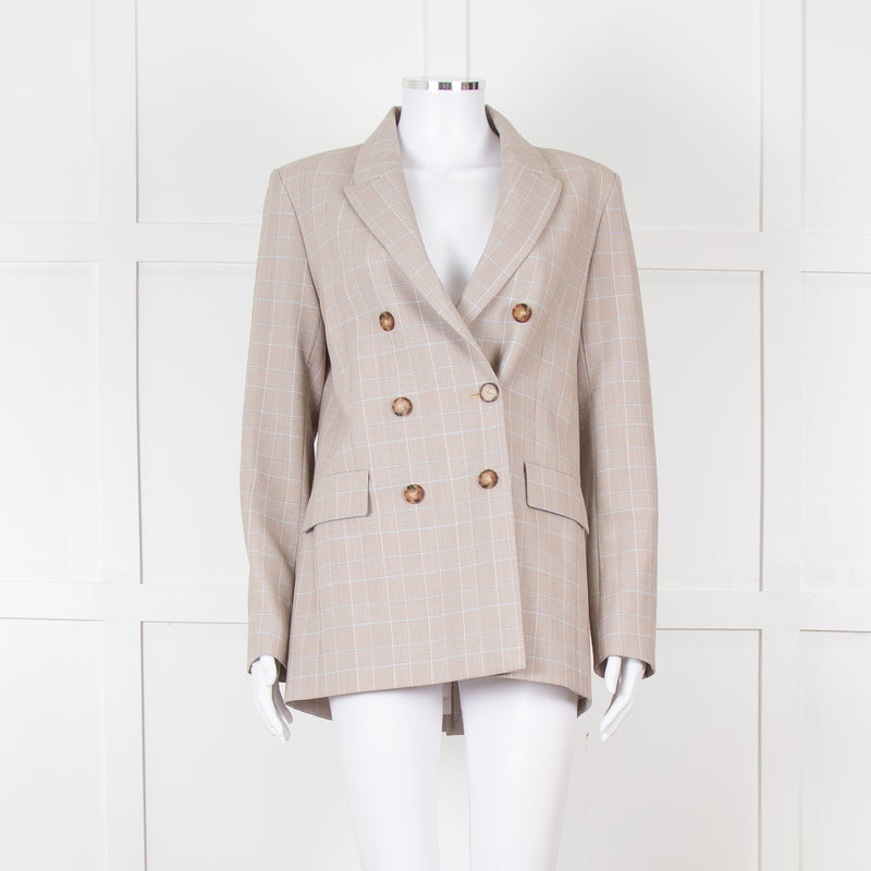 Maje Beige And Blue Houndstooth Double Breasted Blazer