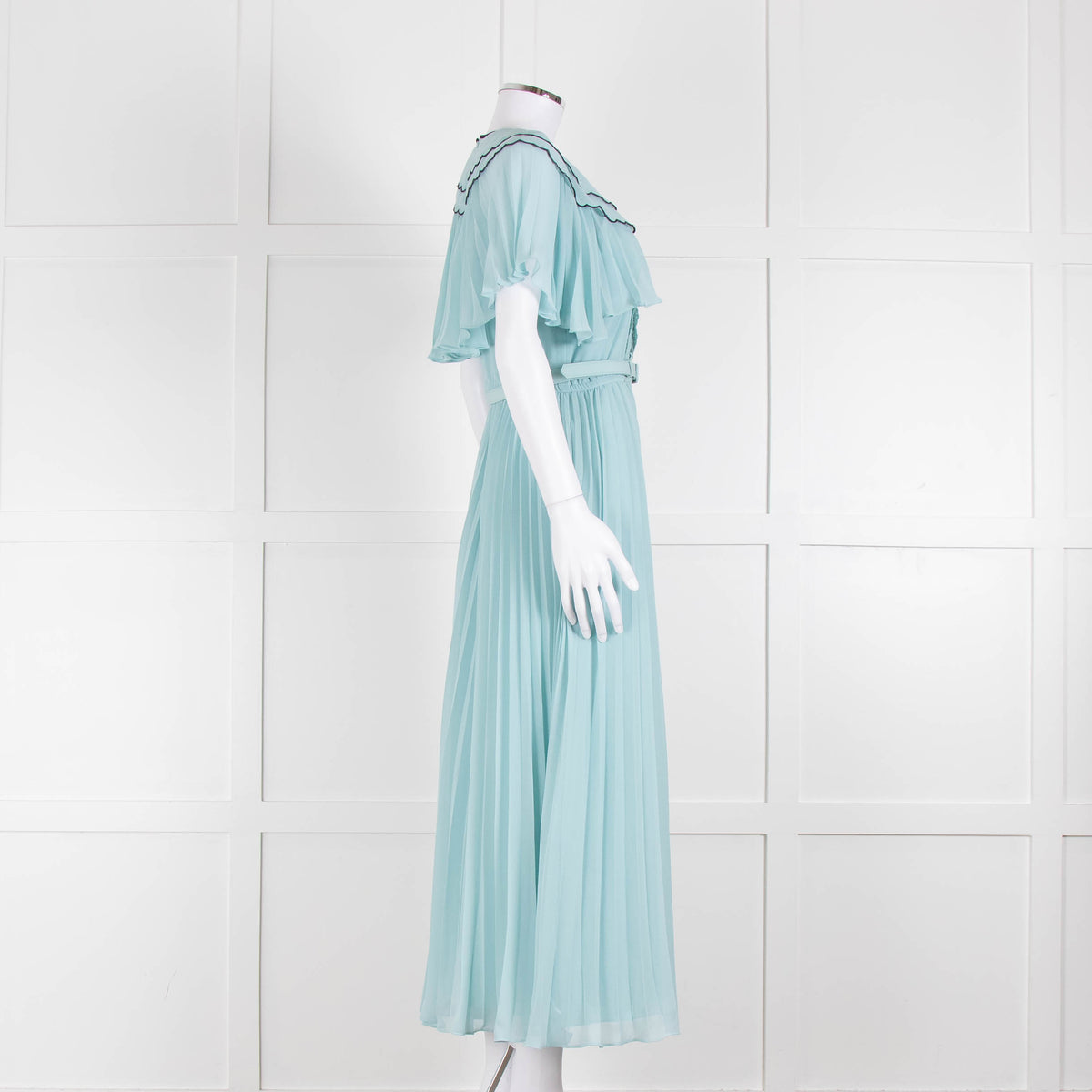 Self-Portrait Pale Turqouise Dress With Scalloped Collar and Belt