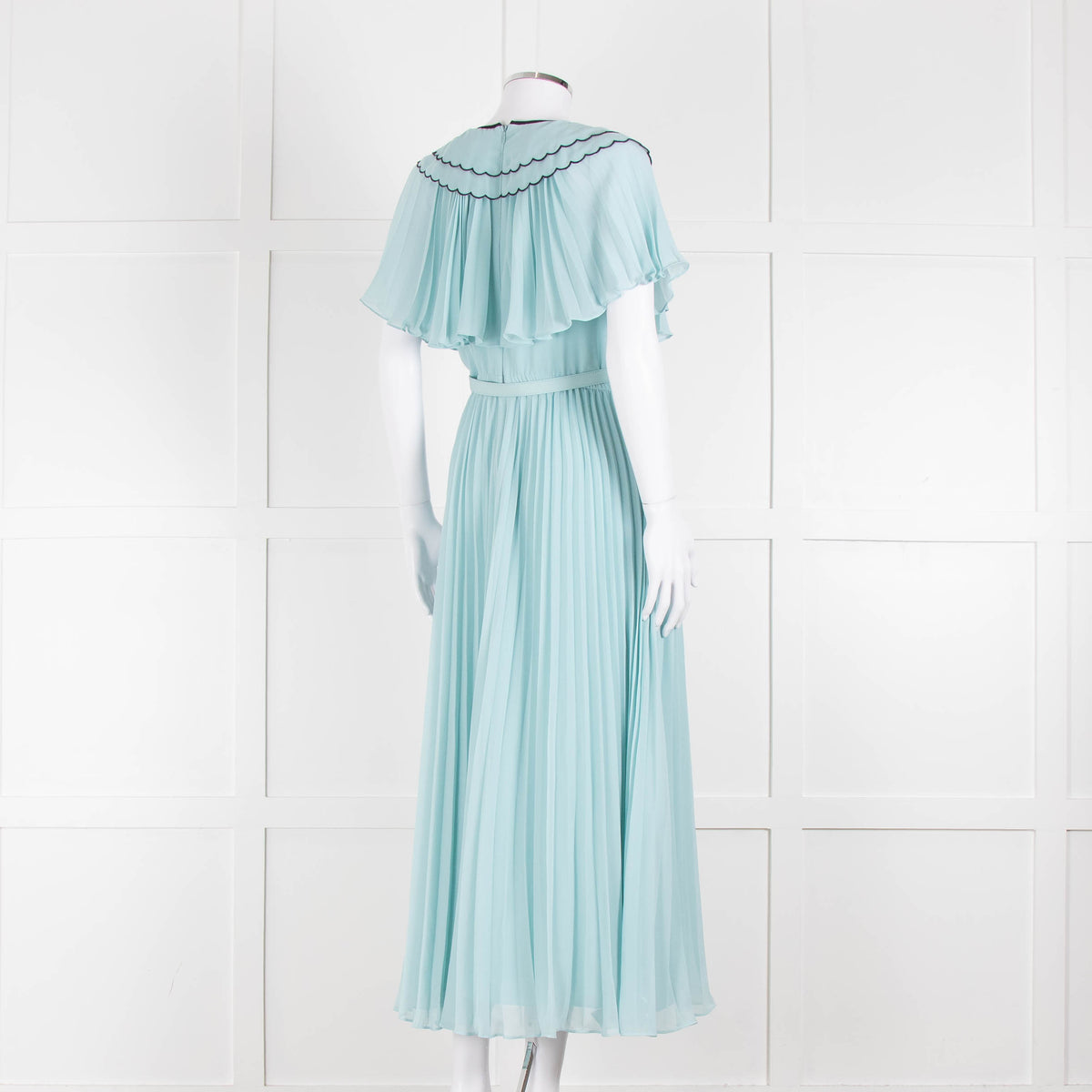 Self-Portrait Pale Turqouise Dress With Scalloped Collar and Belt