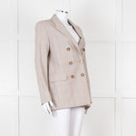 Maje Beige And Blue Houndstooth Double Breasted Blazer