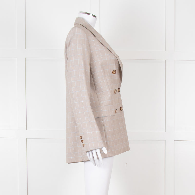 Maje Beige And Blue Houndstooth Double Breasted Blazer