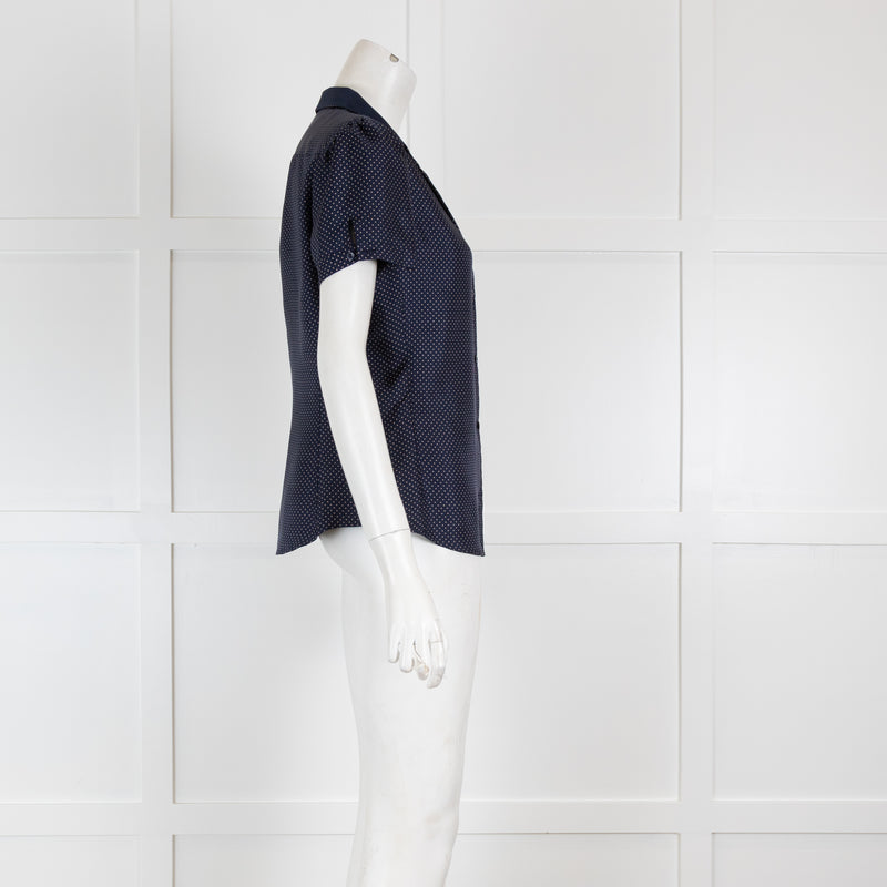 Loro Piana Navy Silk Polka Dot Blouse
