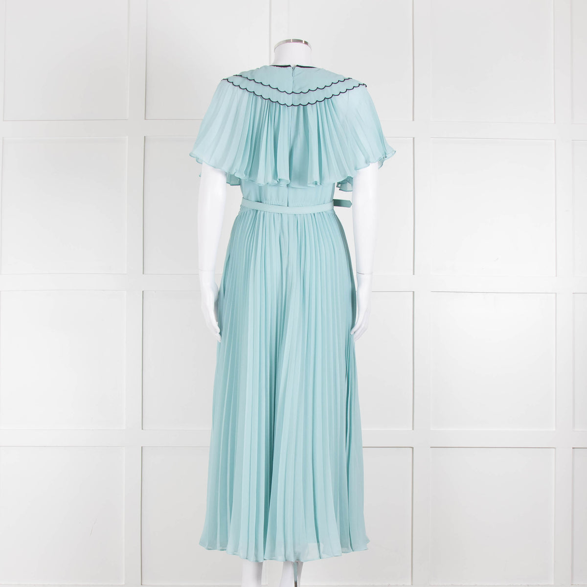 Self-Portrait Pale Turqouise Dress With Scalloped Collar and Belt