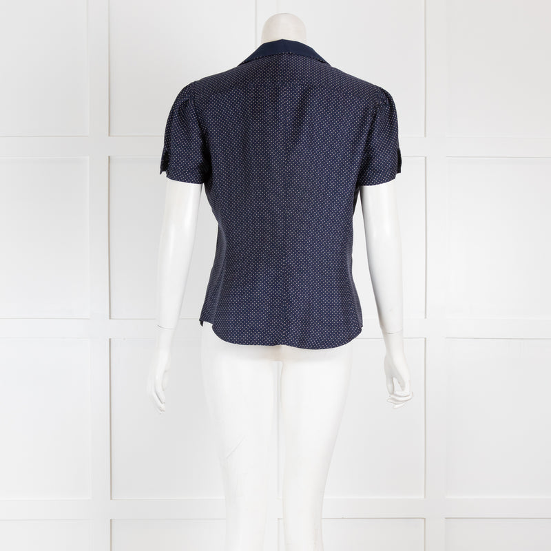 Loro Piana Navy Silk Polka Dot Blouse