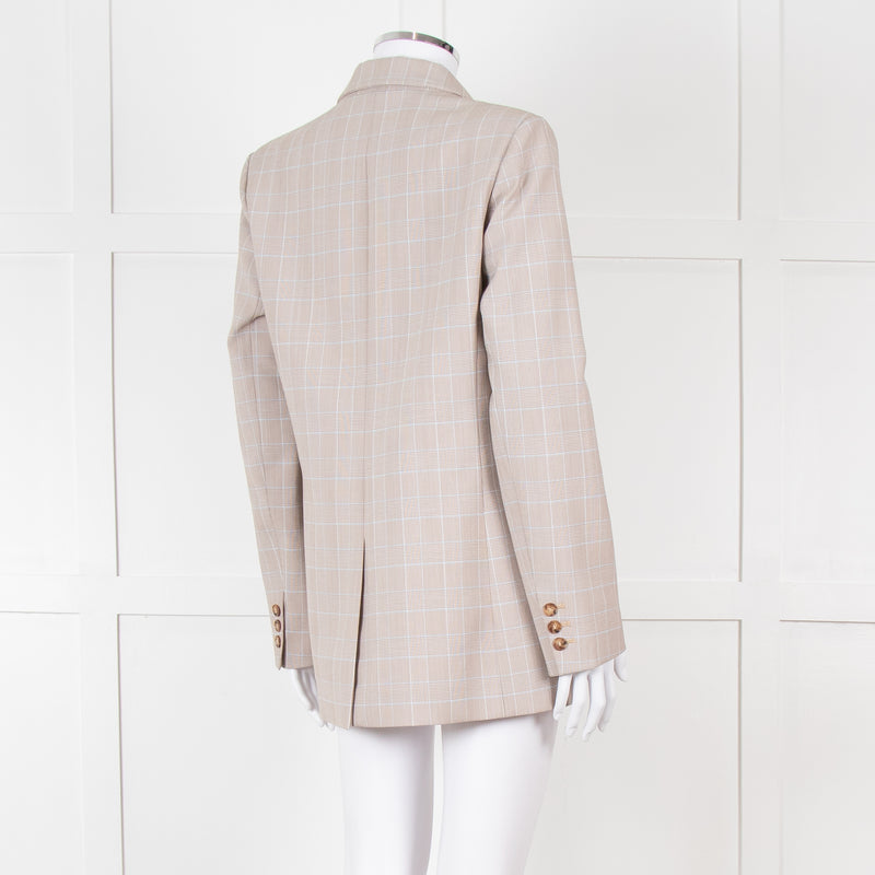 Maje Beige And Blue Houndstooth Double Breasted Blazer