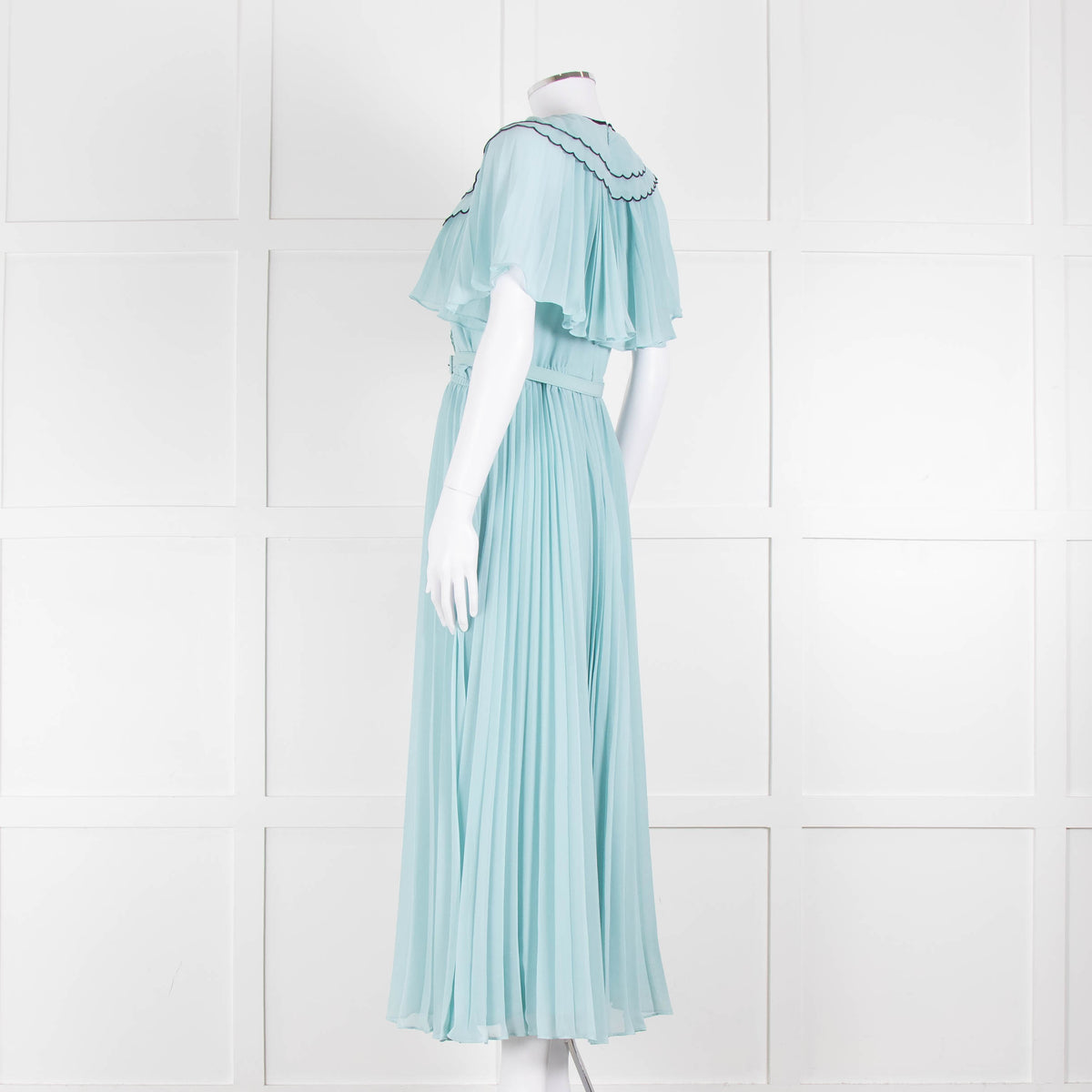 Self-Portrait Pale Turqouise Dress With Scalloped Collar and Belt