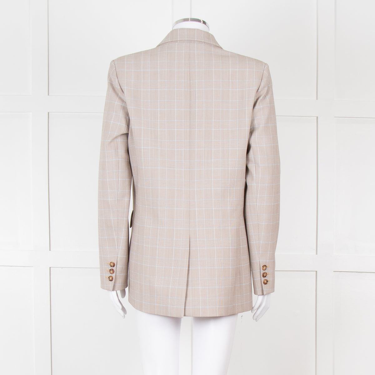 Maje Beige And Blue Houndstooth Double Breasted Blazer