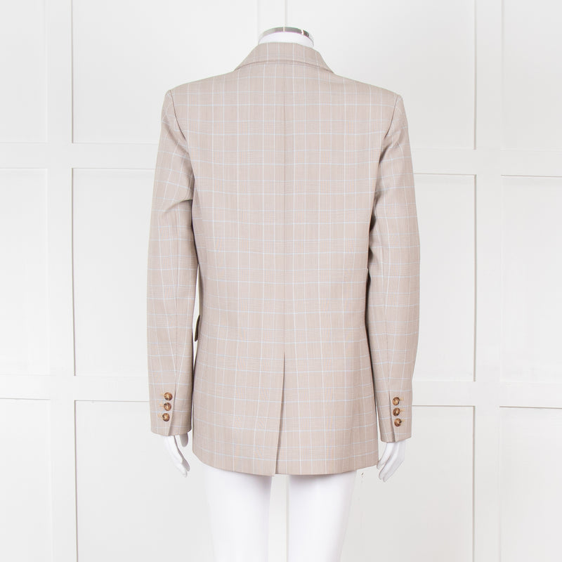 Maje Beige And Blue Houndstooth Double Breasted Blazer