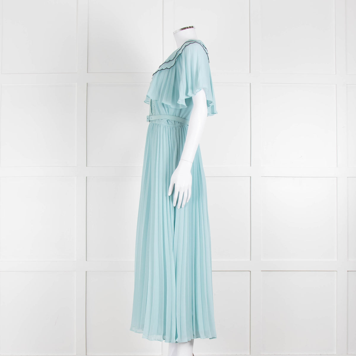 Self-Portrait Pale Turqouise Dress With Scalloped Collar and Belt