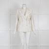 Loro Piana Cream Double Breasted Knit Blazer with Grey Stripes
