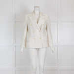Loro Piana Cream Double Breasted Knit Blazer with Grey Stripes