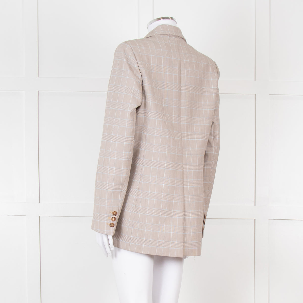 Maje Beige And Blue Houndstooth Double Breasted Blazer