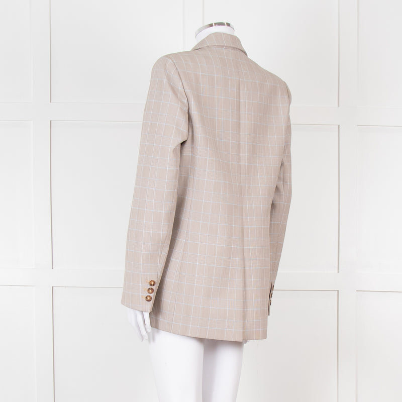 Maje Beige And Blue Houndstooth Double Breasted Blazer