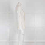 Loro Piana Cream Double Breasted Knit Blazer with Grey Stripes