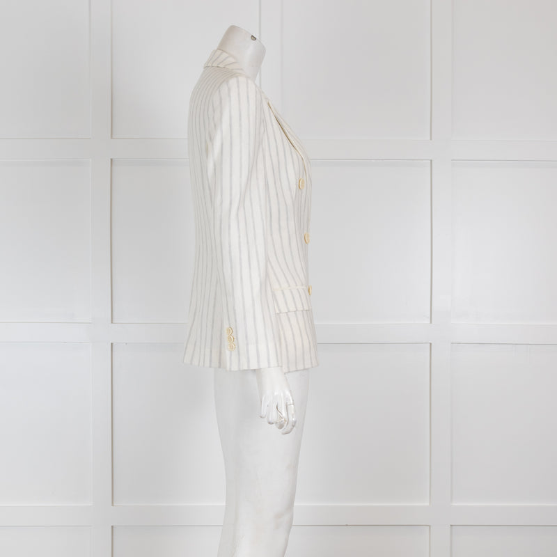 Loro Piana Cream Double Breasted Knit Blazer with Grey Stripes