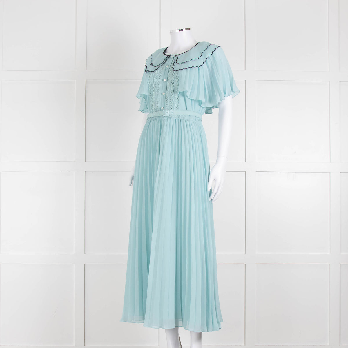 Self-Portrait Pale Turqouise Dress With Scalloped Collar and Belt