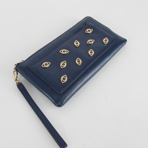 Diane Von Furstenberg Navy Mystical Eye Clutch Bag