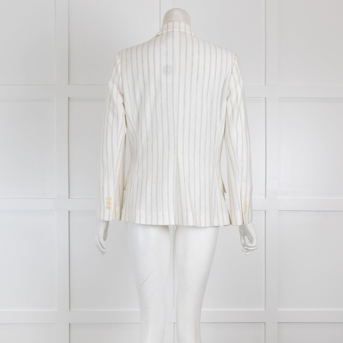 Loro Piana Cream Double Breasted Knit Blazer with Grey Stripes
