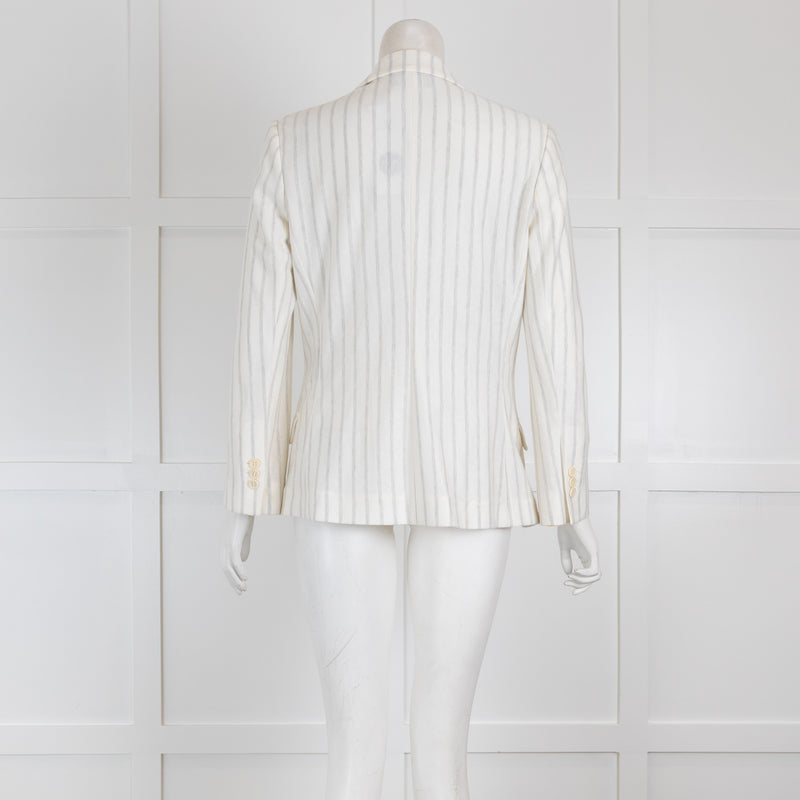 Loro Piana Cream Double Breasted Knit Blazer with Grey Stripes