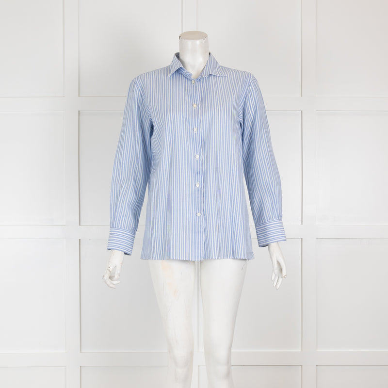 Loro Piana Blue and White Striped Shirt