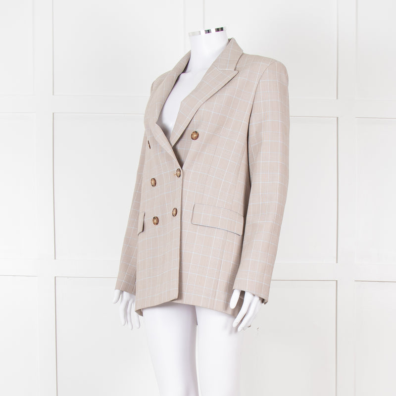 Maje Beige And Blue Houndstooth Double Breasted Blazer