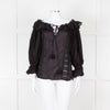 Pranella Black Cotton and Lace Frilled Blouse