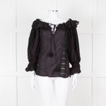 Pranella Black Cotton and Lace Frilled Blouse