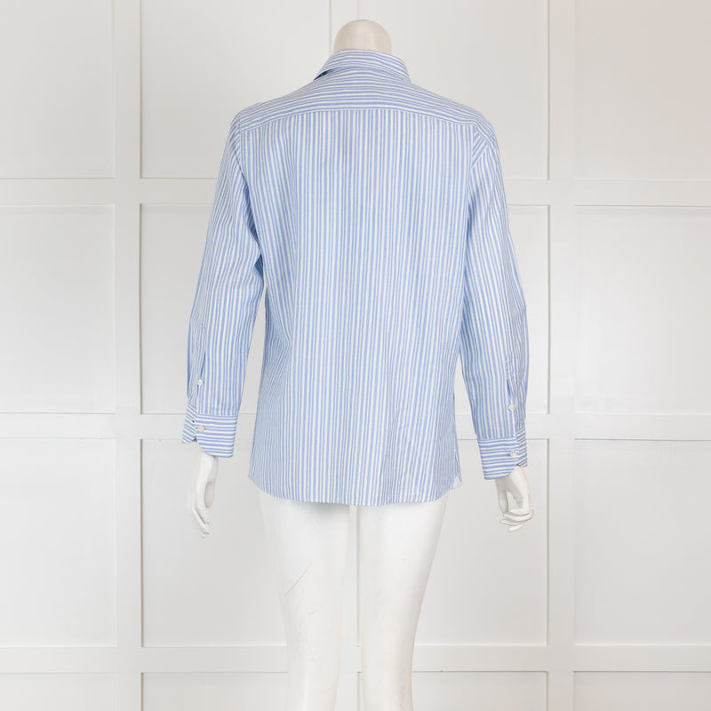 Loro Piana Blue and White Striped Shirt