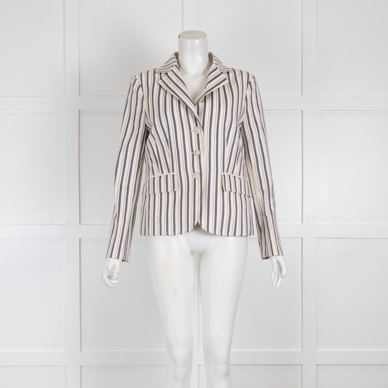 Loro Piana Cream, Blue & Brown Pin Stripe Blazer