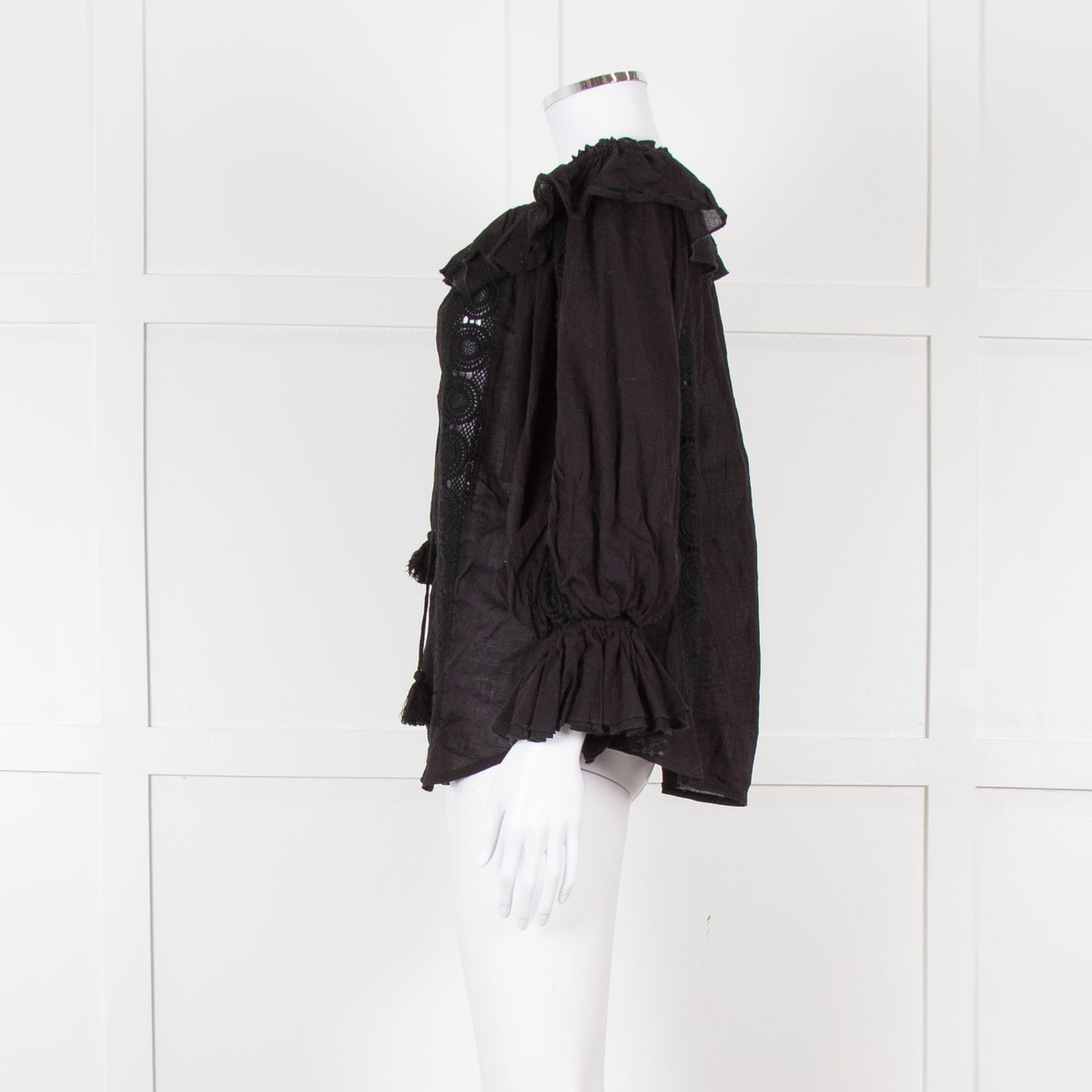 Pranella Black Cotton and Lace Frilled Blouse