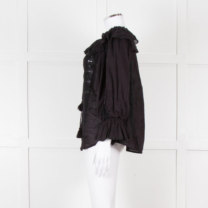 Pranella Black Cotton and Lace Frilled Blouse