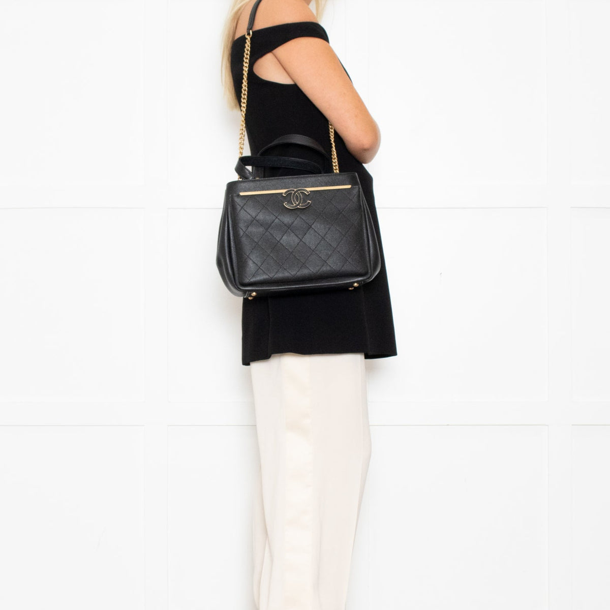 Chanel Black Caviar Leather Framed Business Affinity Tote Bag