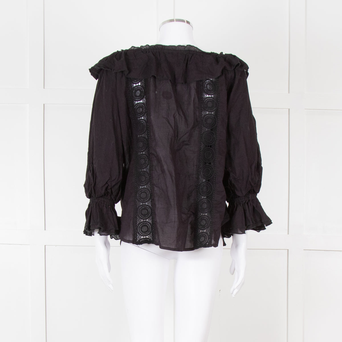 Pranella Black Cotton and Lace Frilled Blouse