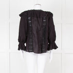 Pranella Black Cotton and Lace Frilled Blouse