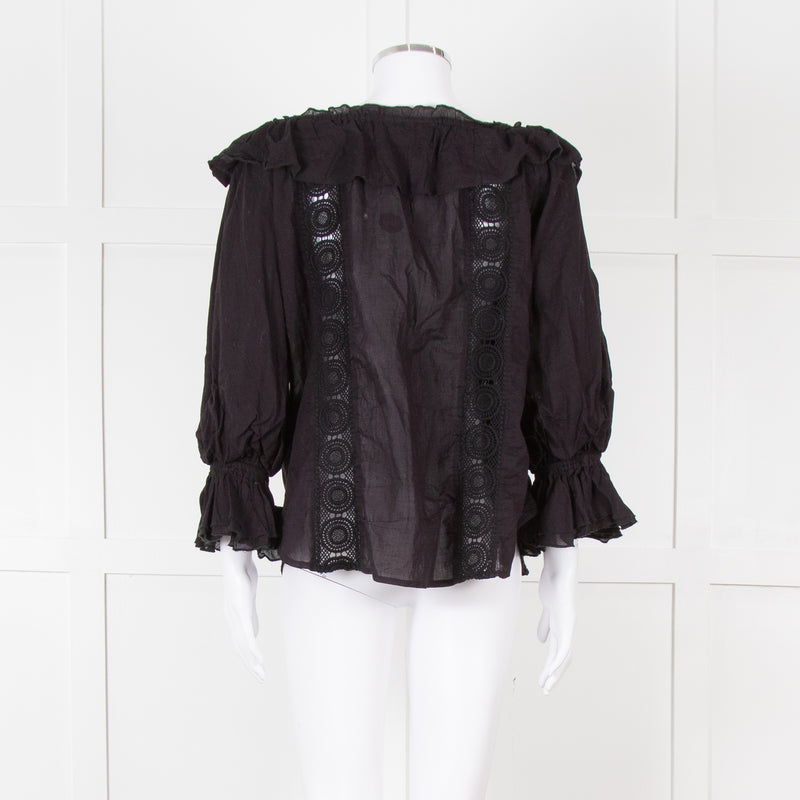Pranella Black Cotton and Lace Frilled Blouse