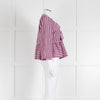 Ganni Pink and Brown Stripe Tie Front Blouse