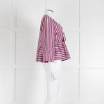Ganni Pink and Brown Stripe Tie Front Blouse