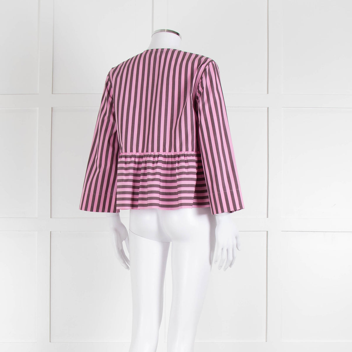 Ganni Pink and Brown Stripe Tie Front Blouse