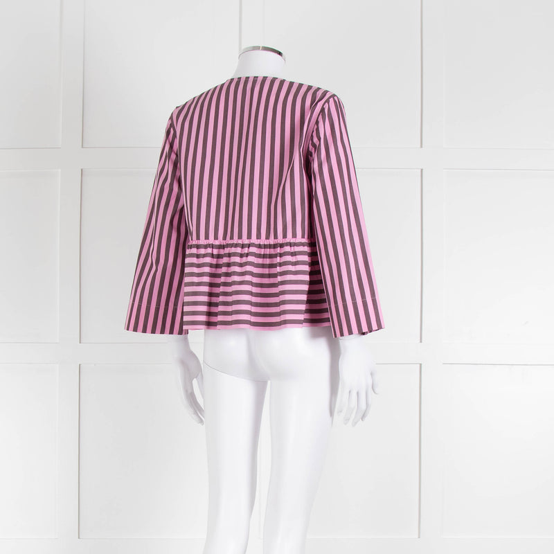 Ganni Pink and Brown Stripe Tie Front Blouse