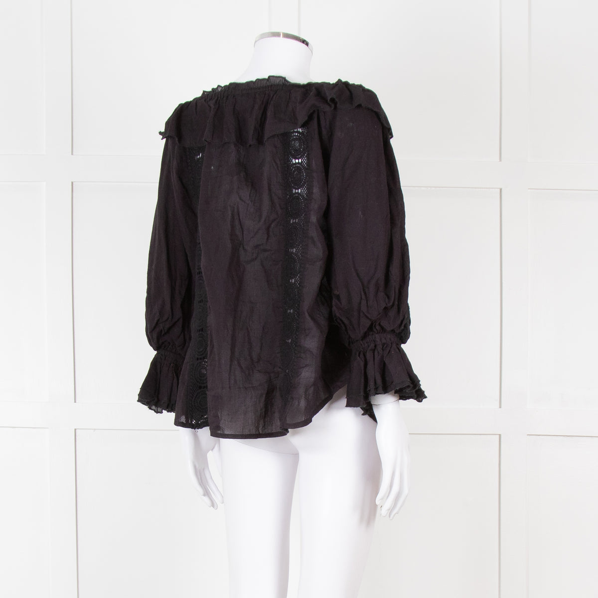 Pranella Black Cotton and Lace Frilled Blouse