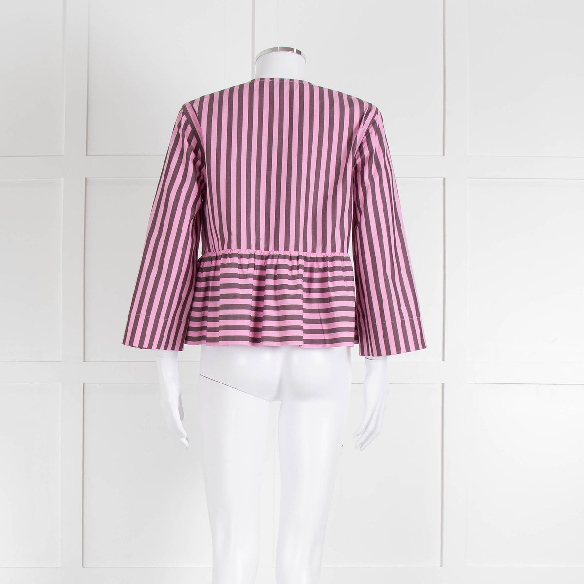 Ganni Pink and Brown Stripe Tie Front Blouse