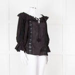 Pranella Black Cotton and Lace Frilled Blouse